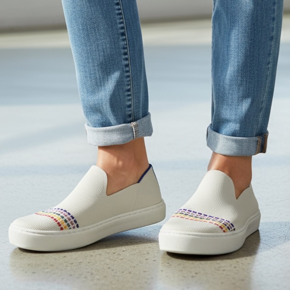 ROTHY’S The Original Kids Slip On Sneaker w/ Colorful Rainbow Stripe EU 36 | K4